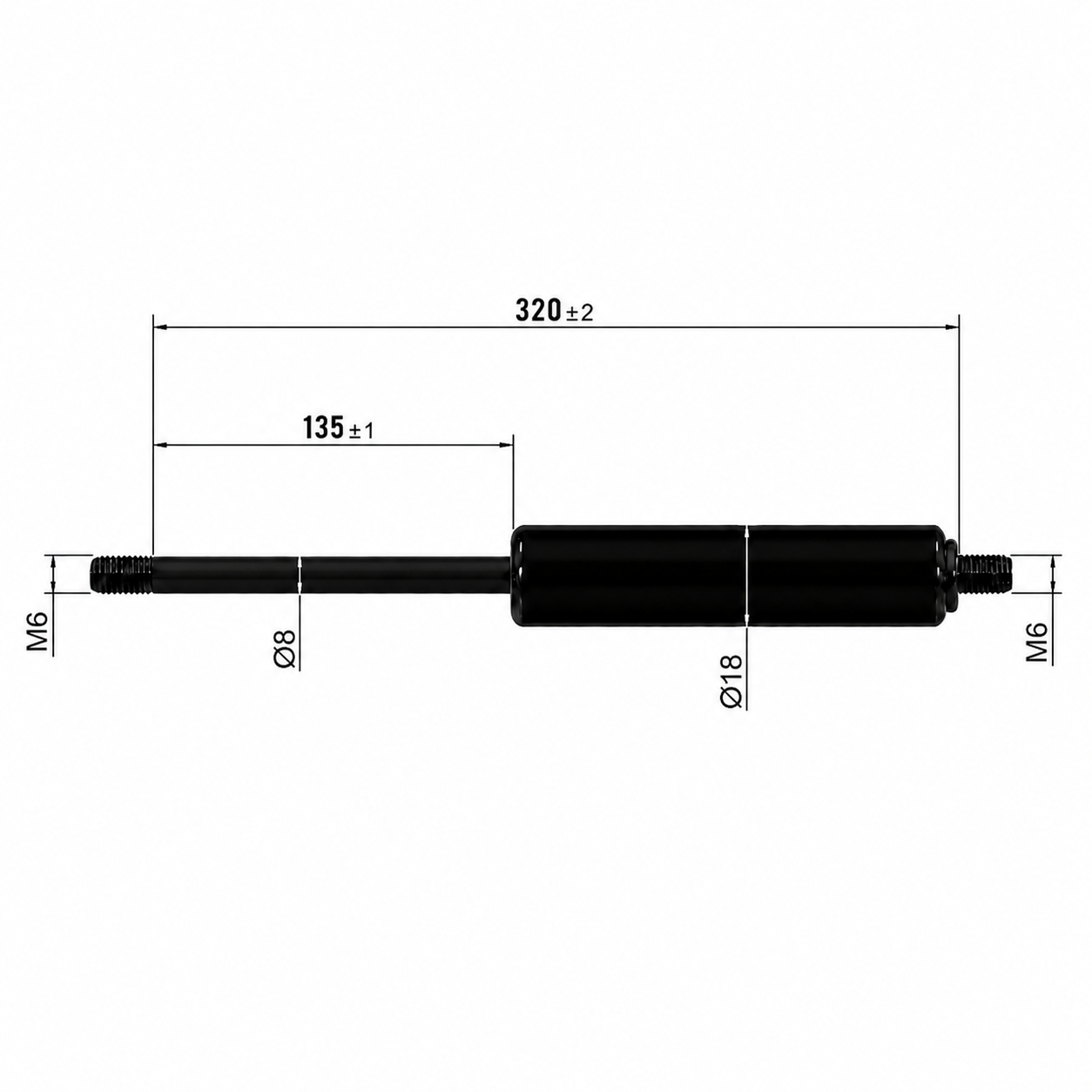 Dynamic Gas Springs for Horizontal Mounting – M6 | M8