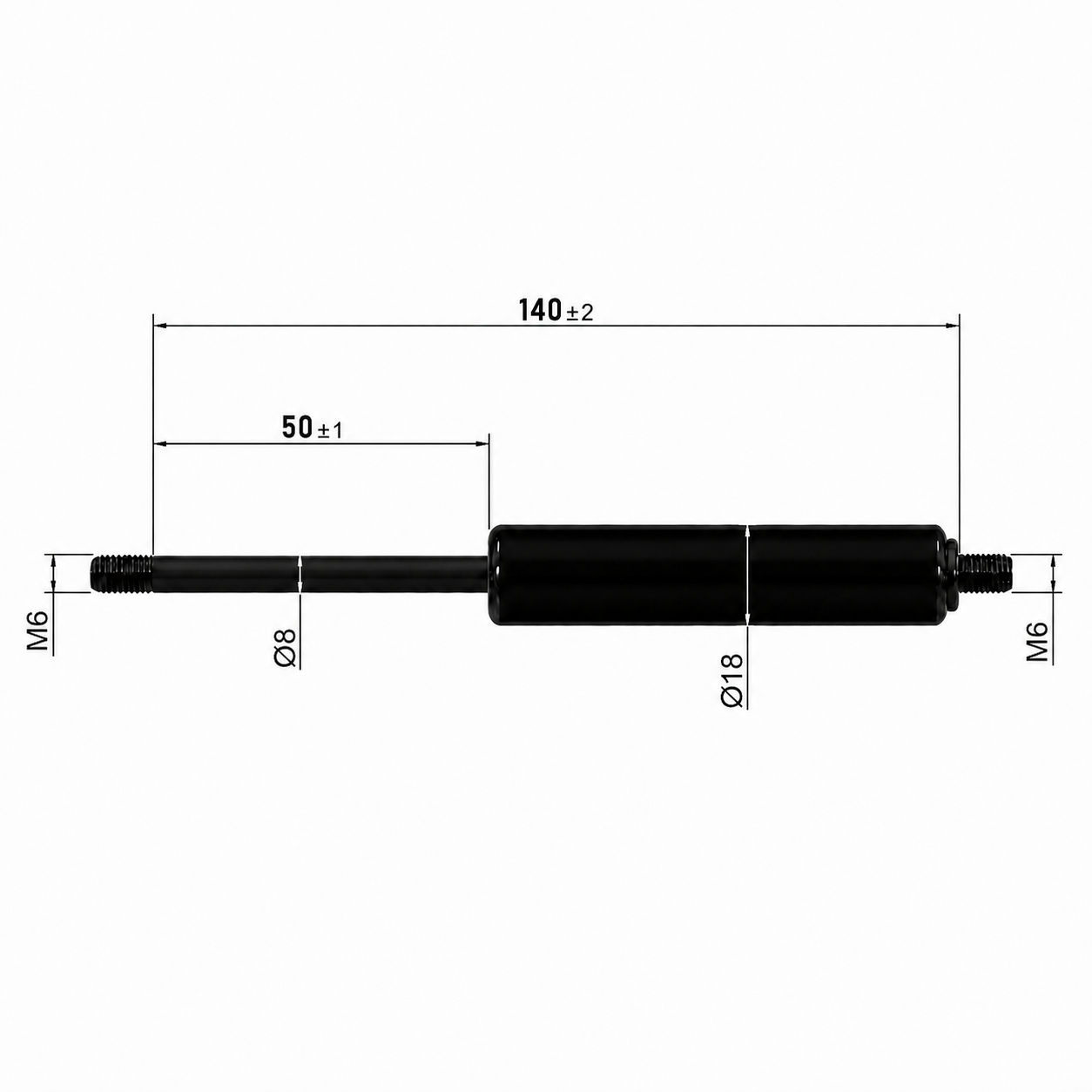 From 140mm ∼ Up to 299mm Length Gas Spring M6 Gas Strut Gas Pressure Damper