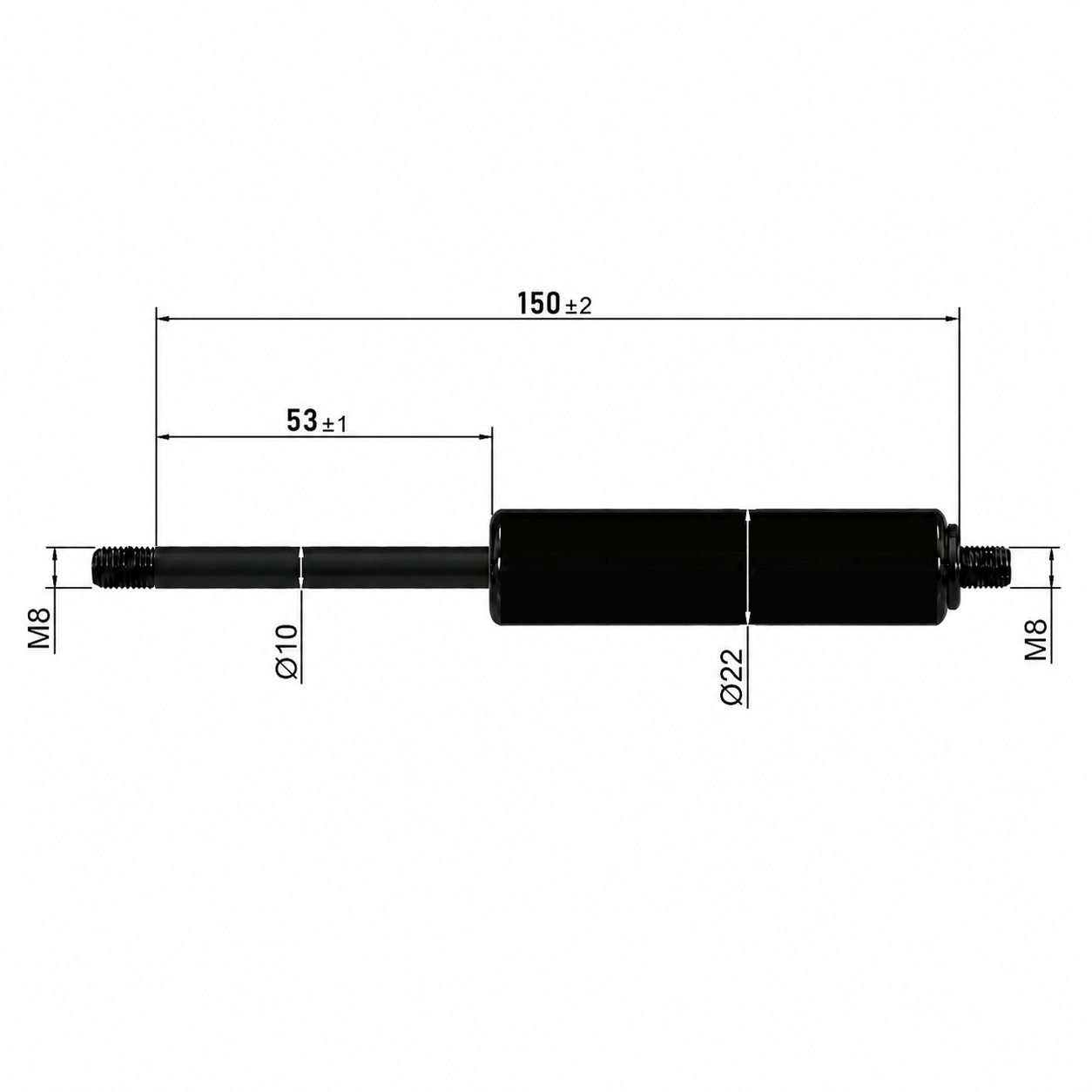 From 150mm ∼ Up to 299mm Length Gas Spring M8 Gas Strut Gas Pressure Damper