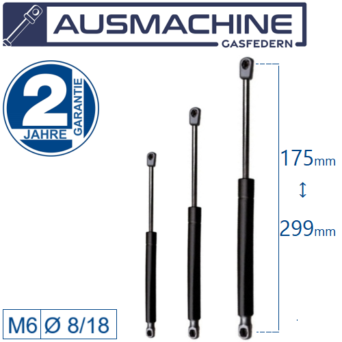 From 175mm ∼ Up to 299mm Length M6 Gas spring with ball socket