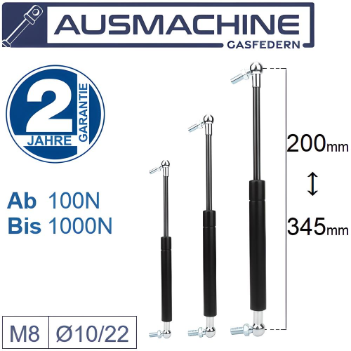 From 200mm ∼ Up to 345mm gas pressure spring M8 gas pressure damper with ball joint