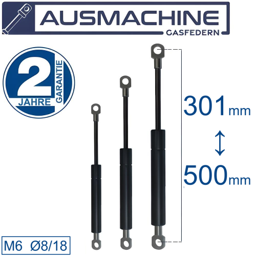 From 301mm ∼ Up to 500mm Length Gas spring Gas strut M6 Gas Pressure Damper with eyelets