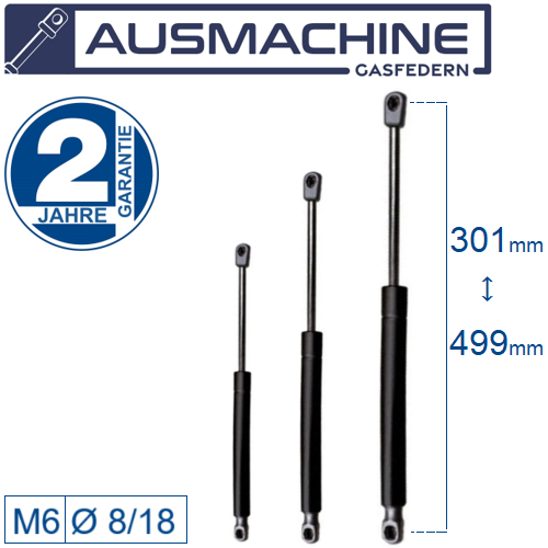 From 301mm ∼ Up to 499mm Length Gas pressure spring with ball socket