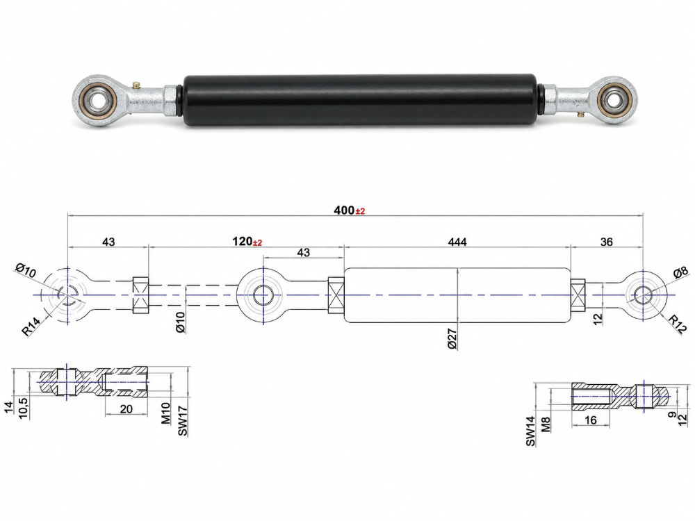 Traction Gas Spring with/without Valve – 600–2500 N