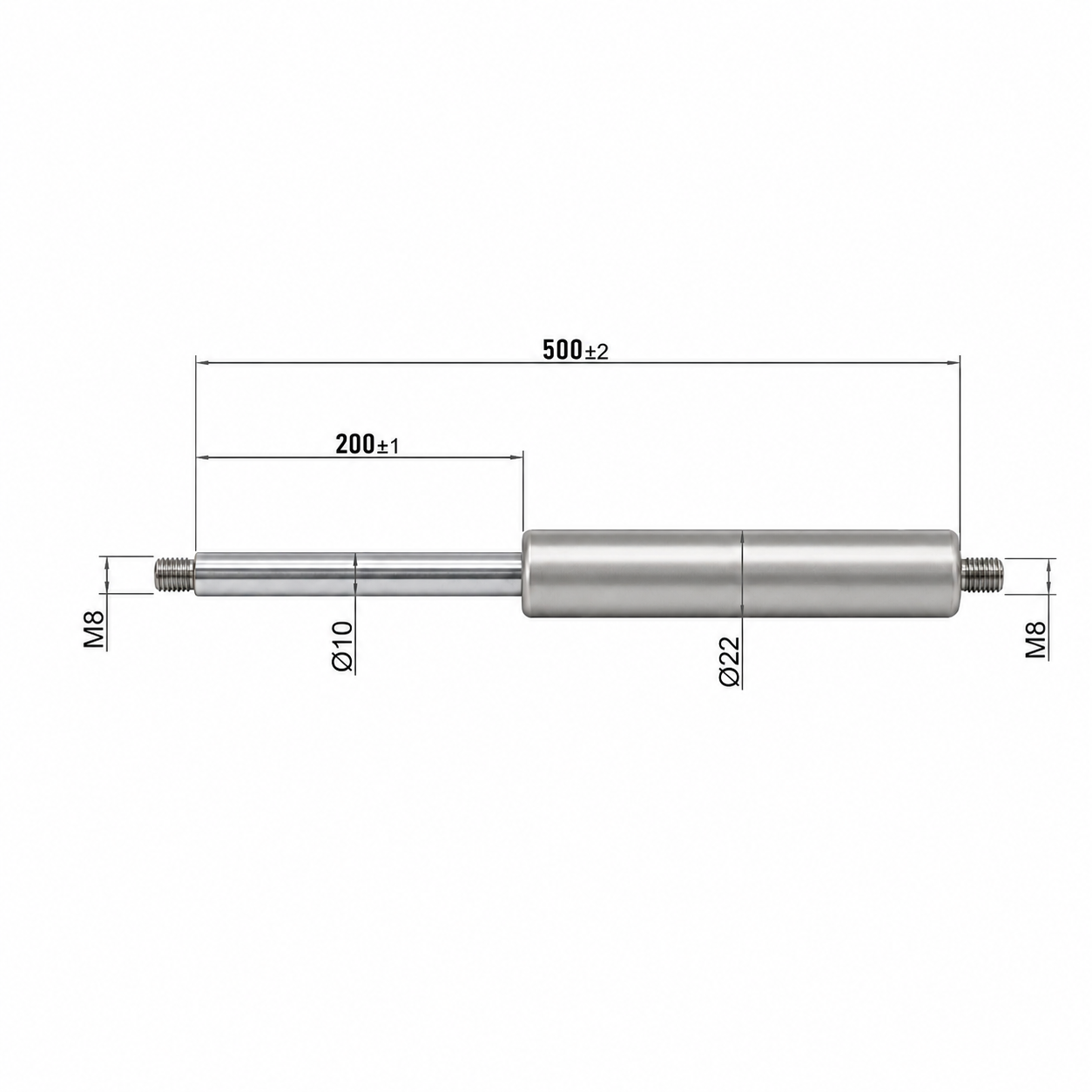 Gas Spring Gas Strut Gas Pressure Damper Made of Stainless Steel from 500mm to 650mm