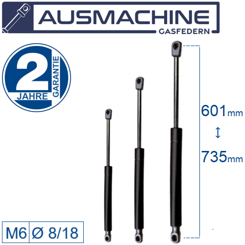 From 601mm ∼ Up to 735mm Length Gas Spring M6 Gas Strut Gas Pressure Damper with Ball Socket