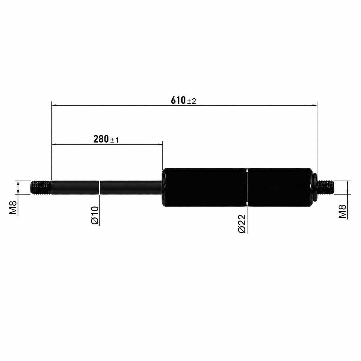 From 600mm ∼ Up to 699mm Length Gas Spring M8 Gas Strut  Gas Pressure Damper