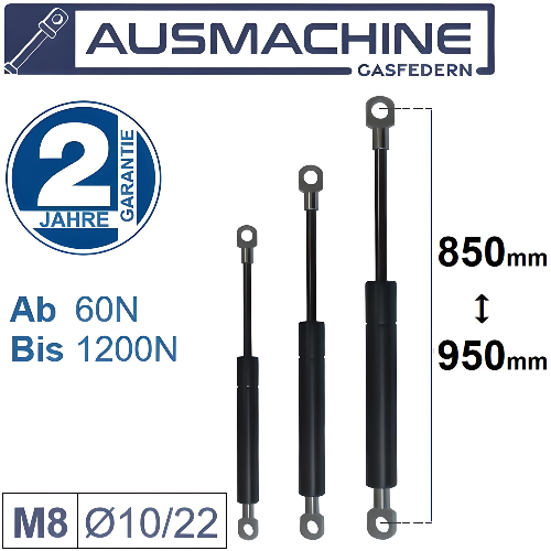 From 850mm ∼ Up to 950mm Length gas pressure spring M8 gas pressure damper with eyelets