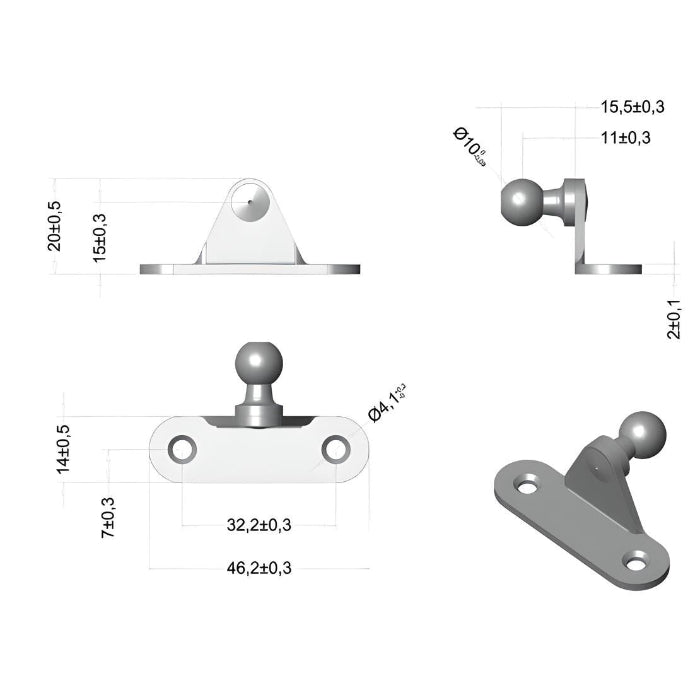 Mounting Bracket Plate with 10mm Ball Stud for Gas Spring