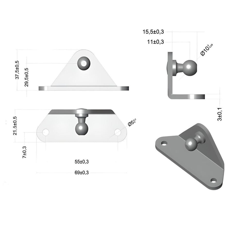 Fitting with Ball Mounting Plate Holder 8/10mm Ball Pin for Gas Spring