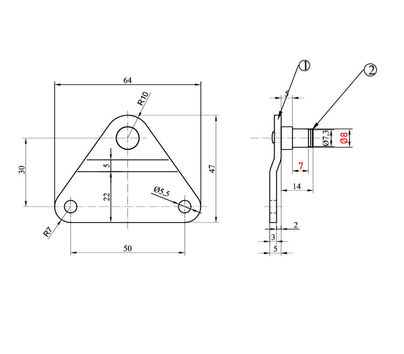 Mounting Plate for Gas Spring with Bolt Stainless Steel