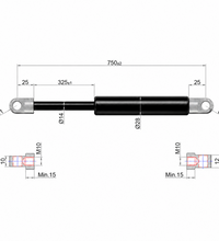 From 330mm ∼ Up to 1185mm Length Gas Spring M10 Gas Strut Gas Pressure Damper