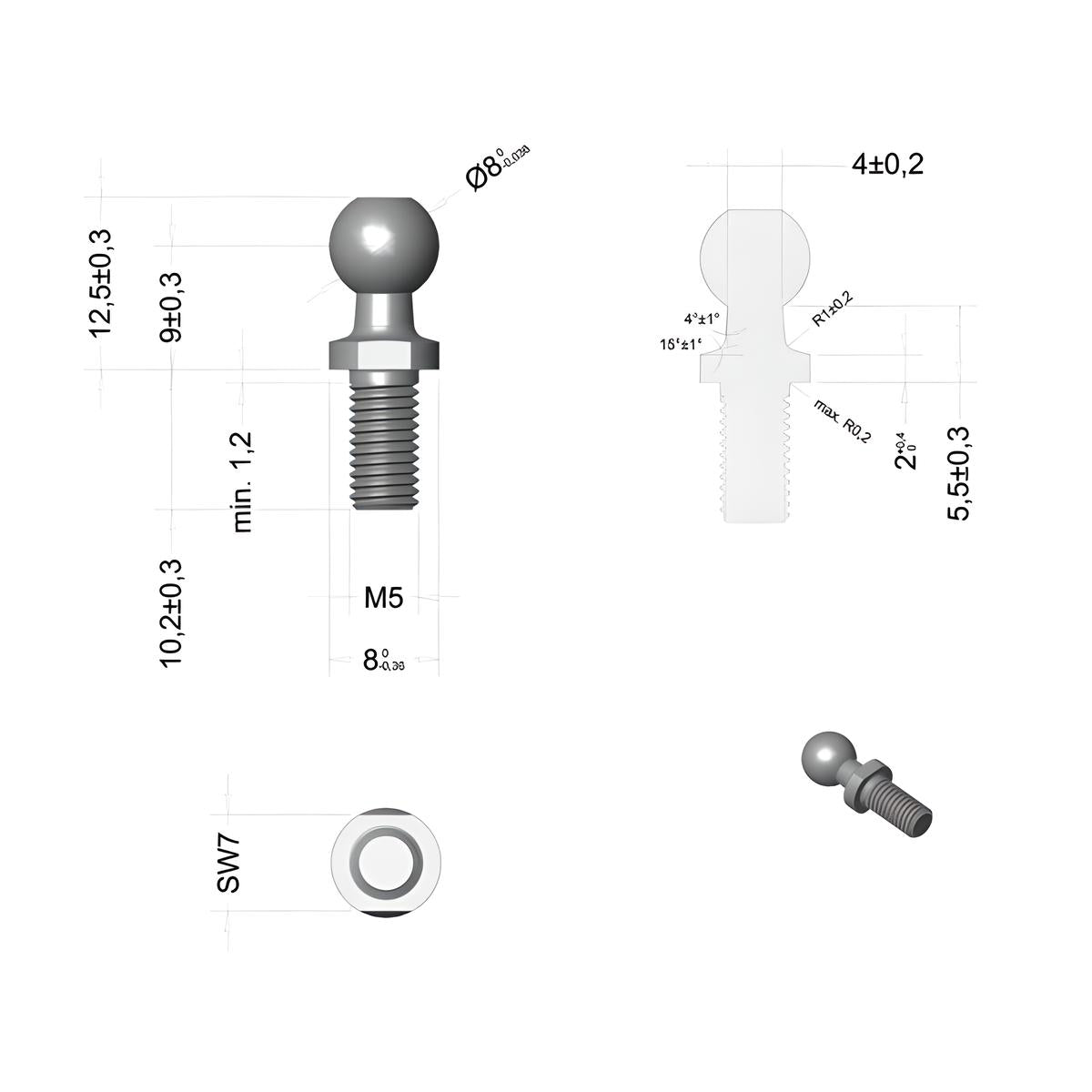 Ball Stud / Ball Pin / Threaded Ball Joint for Ball Socket