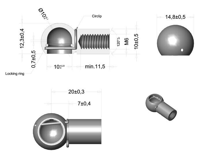 Ball Socket Made of Stainless Steel Ball Head Mount for Gas Spring Gas Strut Gas Pressure Damper