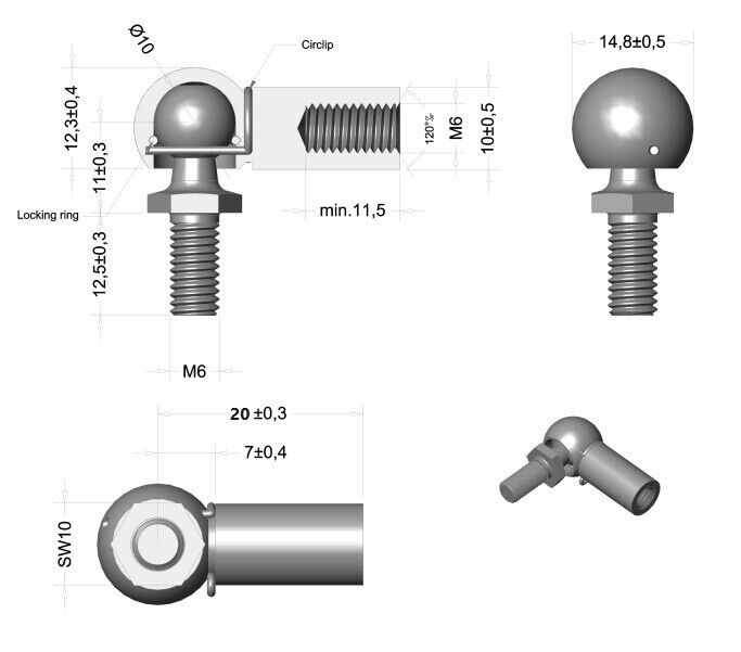 Ball Joint Made up of Stainless Steel M6,M8, M10 Angle Joint, DIN 71802 for Gas Spring