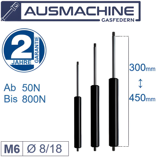 From 300mm ∼ Up to 450mm Length Gas spring Gas strut M6 Gas pressure Damper