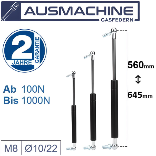 From 560mm ∼ Up to 645mm Length Gas Spring M8 Gas Strut Gas Pressure Damper with Ball Joint