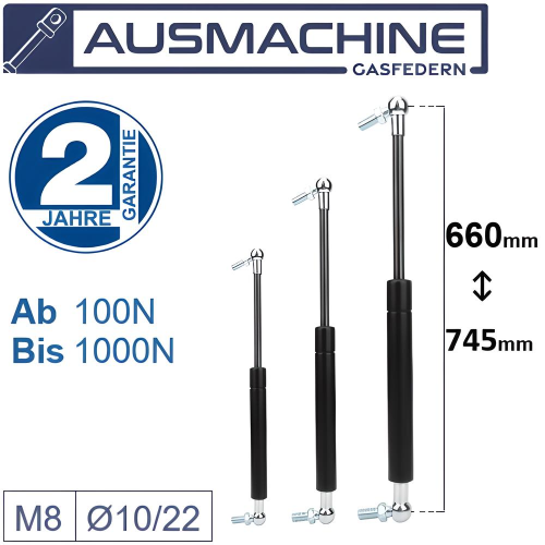 From 660mm ∼ Up to 745mm Length Gas Spring M8 Gas Strut Gas Pressure Damper with Ball Joint