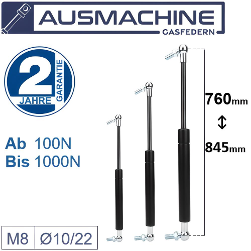 From 760mm ∼ Up to 845mm Length Gas Spring M8 Gas Strut Gas Pressure Damper with Ball Joint